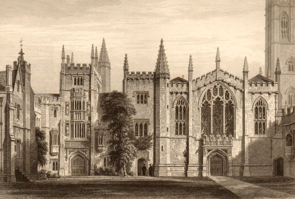 The west front of Magdalen College, Oxford, by John Le Keux 1837 old print